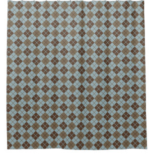 Argyle Pattern in Blue and Taupe Shower Curtain