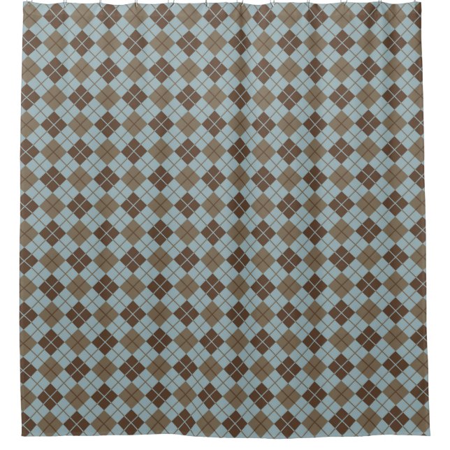 Argyle Pattern in Blue and Taupe Shower Curtain (Front)
