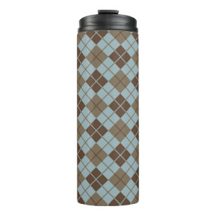 Argyle Pattern in Blue and Taupe Thermal Tumbler