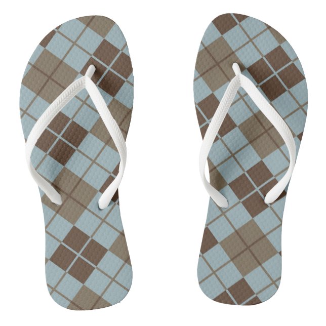 Argyle Pattern in Blue and Taupe Thongs (Footbed)