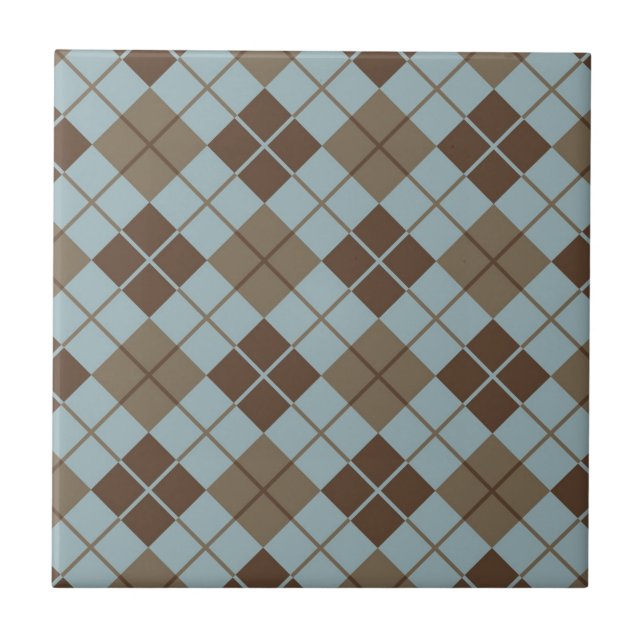 Argyle Pattern in Blue and Taupe Tile (Front)