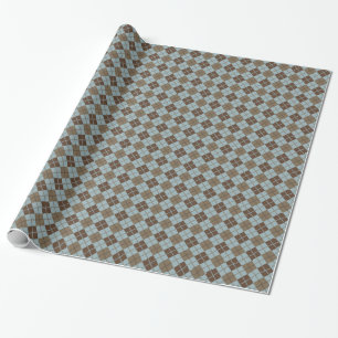 Argyle Pattern in Blue and Taupe Wrapping Paper