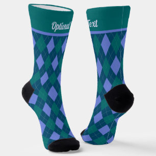 Argyle pattern in blues and greens - your text on socks