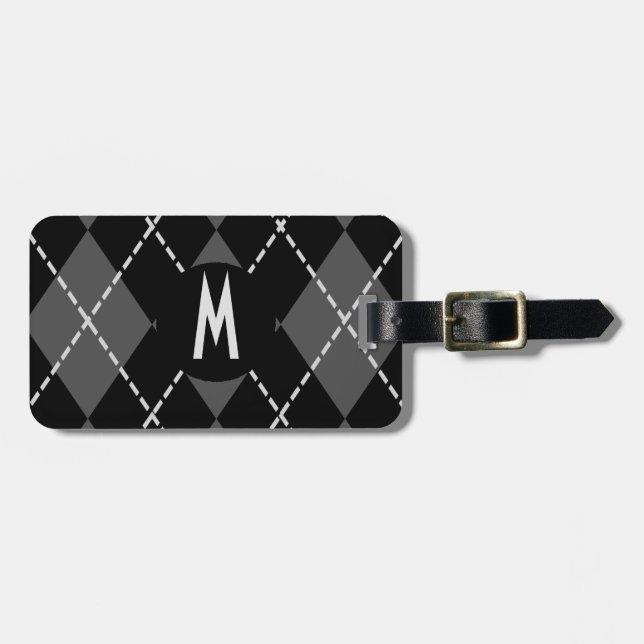 Argyle Pattern Monogram Luggage Tag (Front Horizontal)
