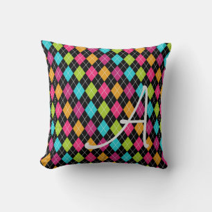 Argyle Pattern Multi Colour Diamonds Initial Pillo Cushion