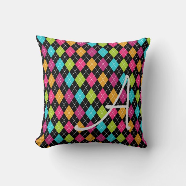 Argyle Pattern Multi Colour Diamonds Initial Pillo Cushion (Front)