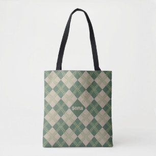 Argyle pattern name green red tote bag