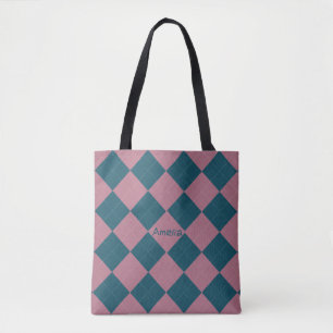 Argyle pattern name ocean blue pink tote bag