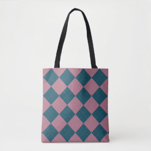 Argyle pattern ocean blue pink tote bag