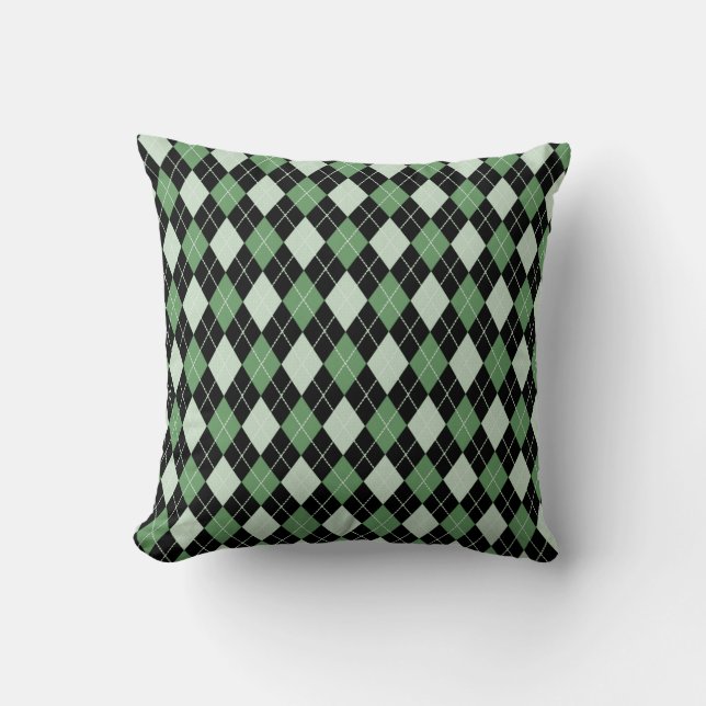 Argyle Pattern Pillow in Greens and Black (Front)