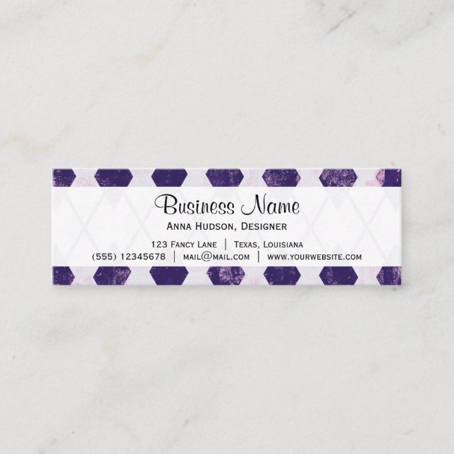 Argyle Pattern (Rhombus Pattern) - Purple White Mini Business Card (Front)
