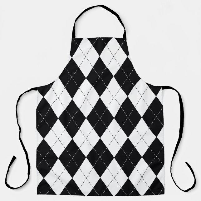 Argyle pattern seamless in black and white. Geomet Apron (Front)