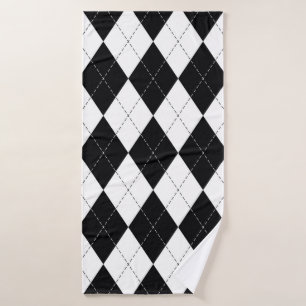 Argyle pattern seamless in black and white. Geomet Bath Towel
