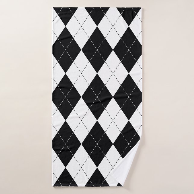 Argyle pattern seamless in black and white. Geomet Bath Towel (Bath Towel)