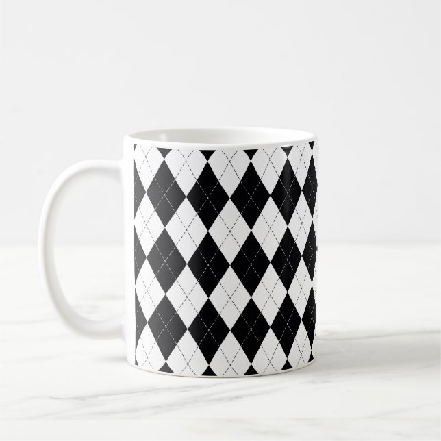 Argyle pattern seamless in black and white. Geomet Coffee Mug (Left)
