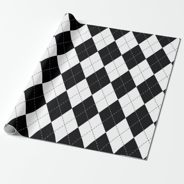 Argyle pattern seamless in black and white. Geomet Wrapping Paper (Unrolled)