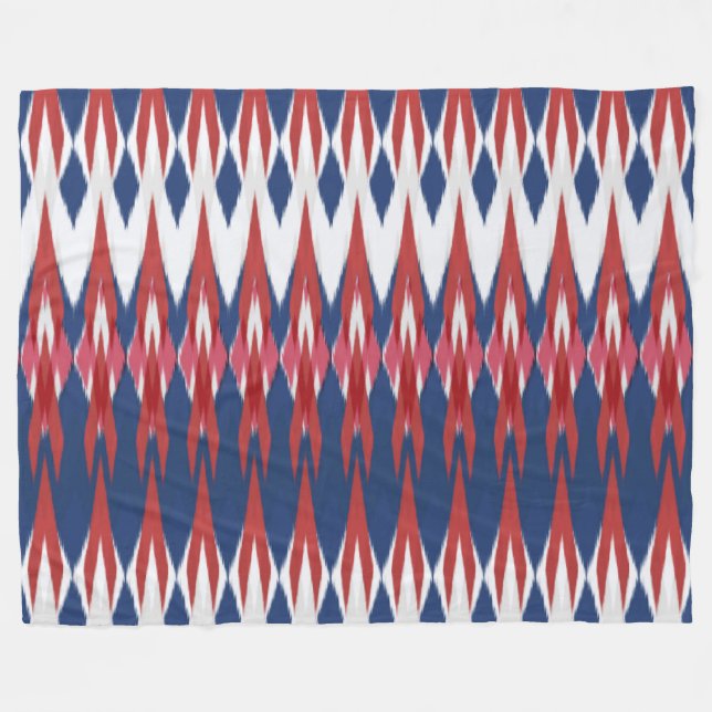 Argyle Pattern White Blue Red Ikat Technique     Fleece Blanket (Front (Horizontal))
