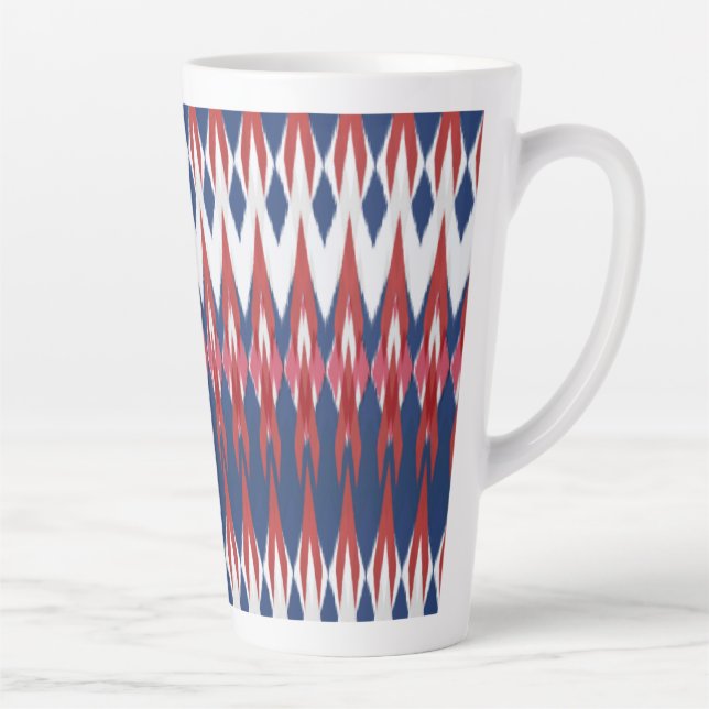 Argyle Pattern White Blue Red Ikat Technique       Latte Mug (Right)
