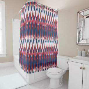 Argyle Pattern White Blue Red Ikat Technique       Shower Curtain