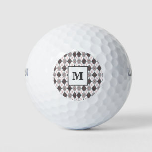 Argyle Plaid Red Grey Silver Golf Custom Monogram Balls
