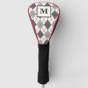 Argyle Plaid Red Grey Silver Golf Custom Monogram Golf Head Cover