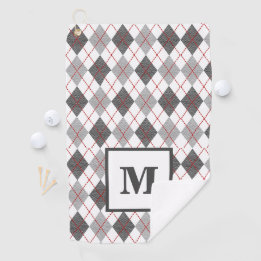 Argyle Plaid Red Grey Silver Golf Custom Monogram Towel
