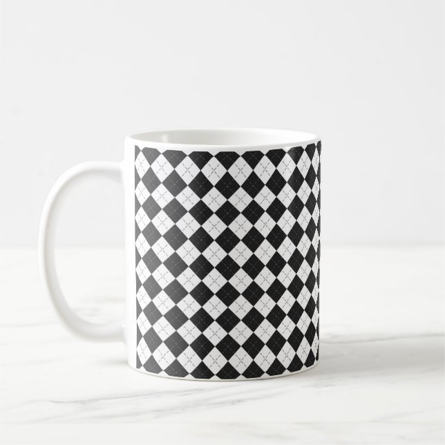 Argyle plaid. Scottish pattern in white and black  Coffee Mug (Left)