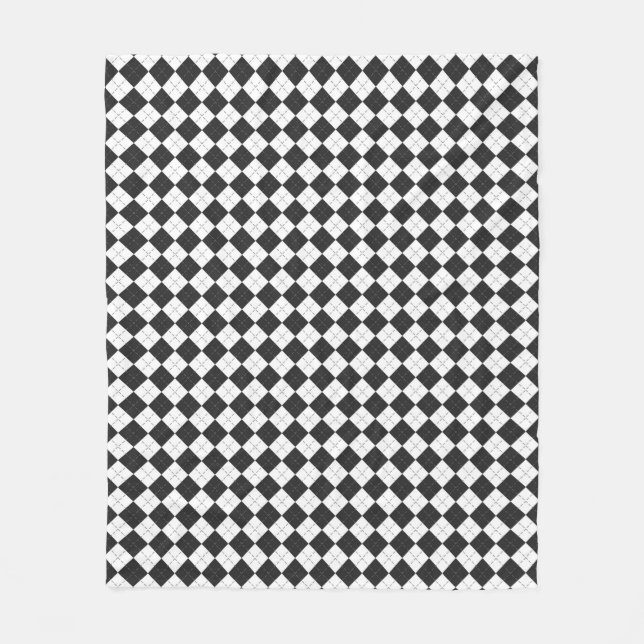 Argyle plaid. Scottish pattern in white and black  Fleece Blanket (Front)