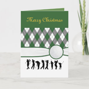 Argyle plaid with ribbon greeting Christmas card. Holiday Card