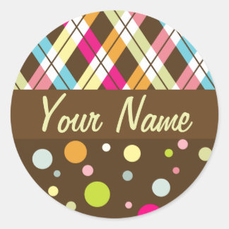 Argyle Polka Dots Classic Round Sticker
