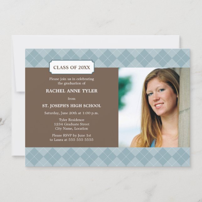 Argyle Preppy Photo Graduation Announcement (Front)