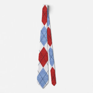 Argyle Red and Blue New Custom Trendy Modern Men's Tie