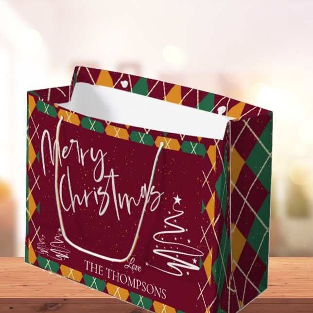  Argyle Red Green Elegant Script Merry Christmas Large Gift Bag (Argyle Red Green Elegant Script Merry Christmas Large Gift Bag
)