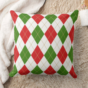 Argyle Red Green White Cushion