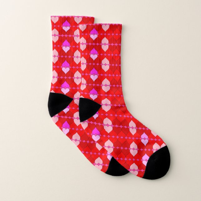 Argyle Red & Pink Hearts Pattern Socks (Pair)