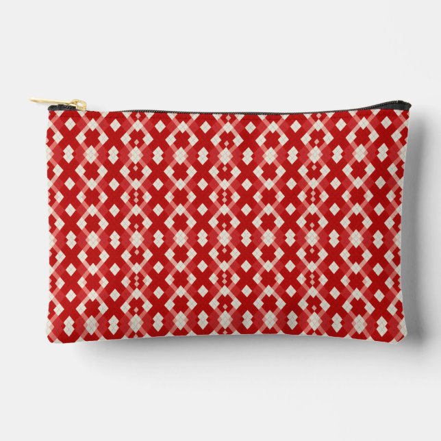 Argyle, red white pink Valentine's day  Accessory Pouch (Front)