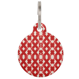 Argyle, red white pink Valentine's day Pet Tag