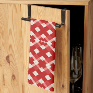 Argyle, red white pink Valentine's day Tea Towel