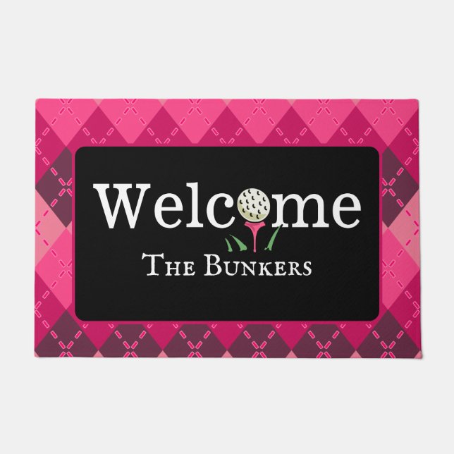 Argyle Shades of Pink Golf Welcome Entry Doormat (Front)