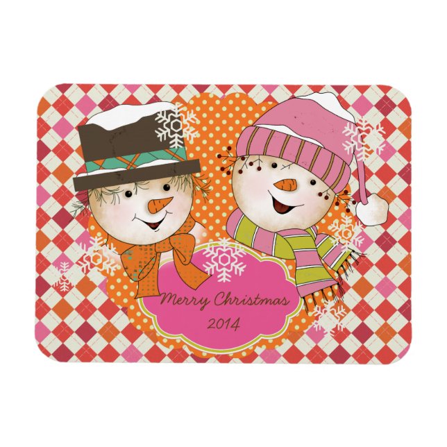 Argyle Snowmen Holiday  Personalised Flexi Magnet (Horizontal)