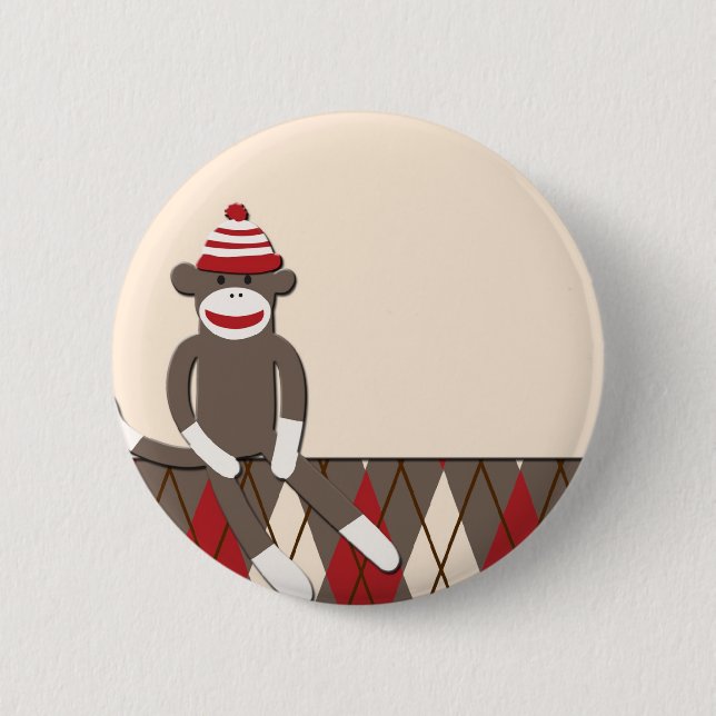 Argyle Sock Monkey 6 Cm Round Badge (Front)
