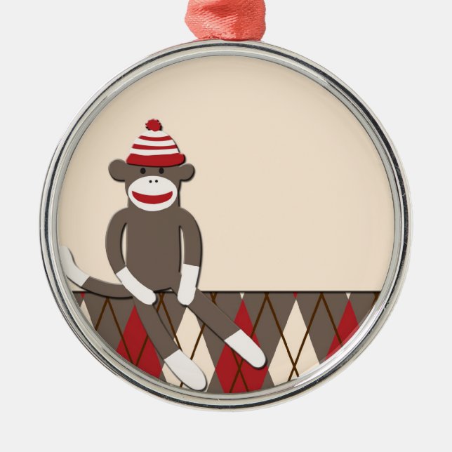 Argyle Sock Monkey Ornament (Front)