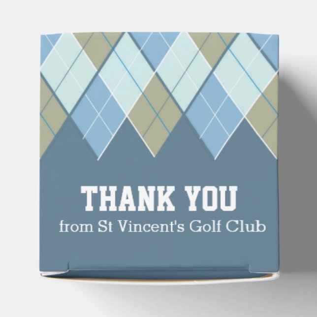 Argyle style blue brown golf thank you gift box (Top)