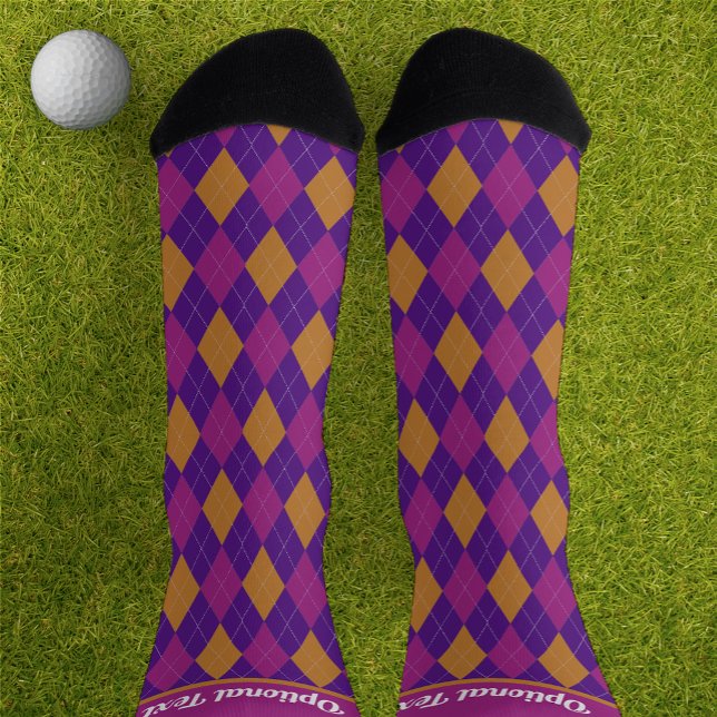 Argyle style in purple, pink amber - optional text socks (Creator Uploaded)