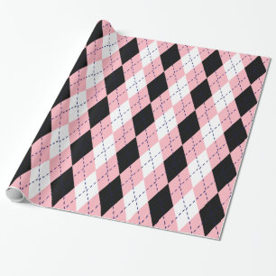 Argyle XL Pink Navy Blue Wht Wrapping Paper