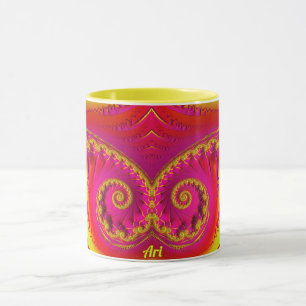 ARI ~ HOT CRAZY 3D Fractal ~ Pink Red Yellow Mug