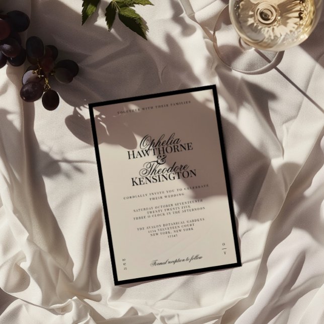 Aria | Black and Beige Minimal Elegant Wedding  Invitation (Creator Uploaded)