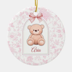 Aria   Custom Pink Teddy Bear Nursery Design  Ceramic Ornament
