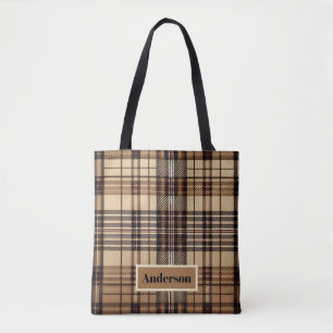 Aria Grace Camel Heritage British Tartan with Name Tote Bag