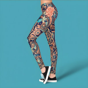 Aria Grace Elegant Cobalt Rosewood Boho Leggings